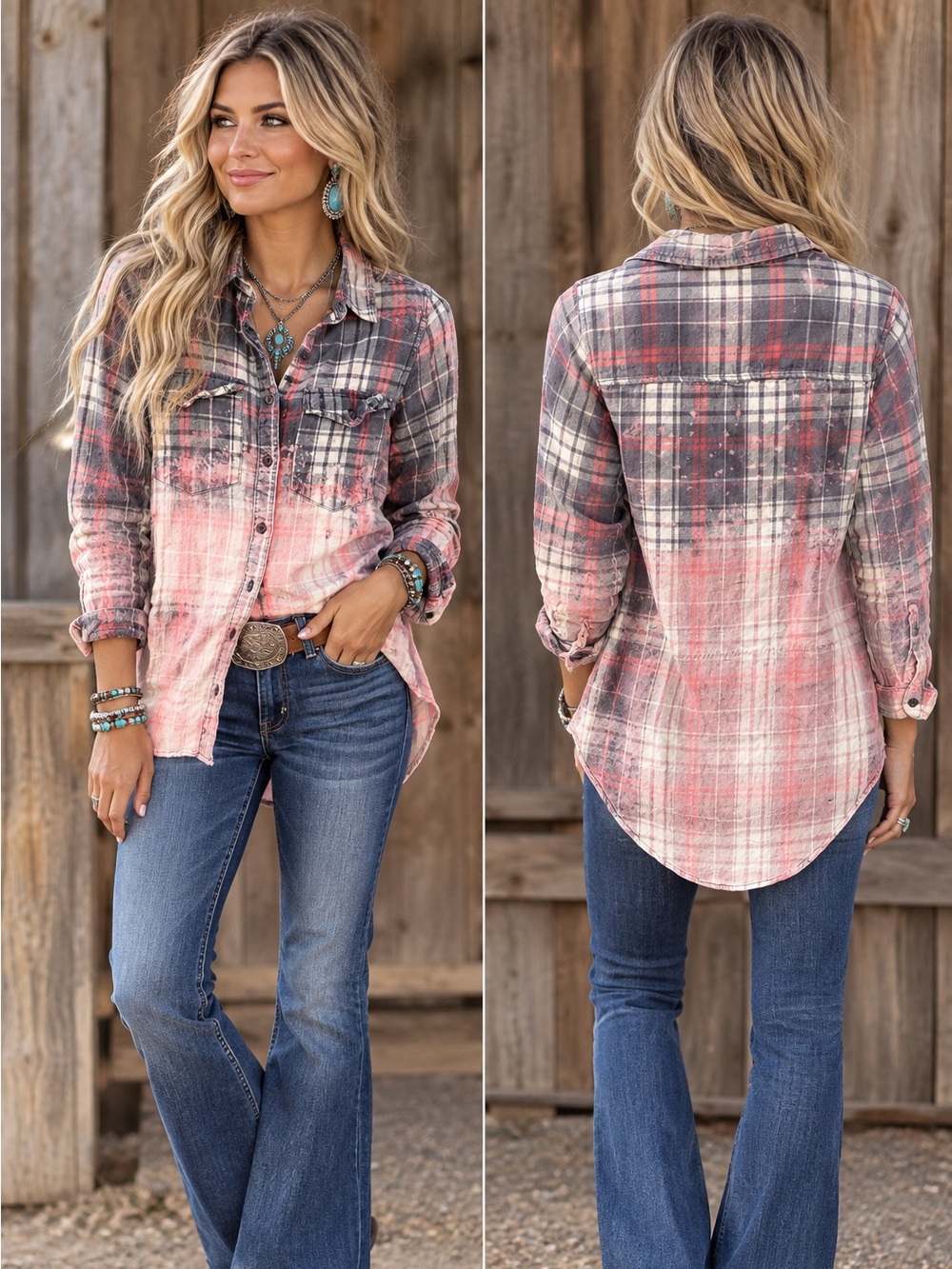 Boutique Bleach Dip-Dyed Flannel – Size Small